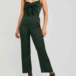 Abercrombie Forest Green Satin Jumpsuit